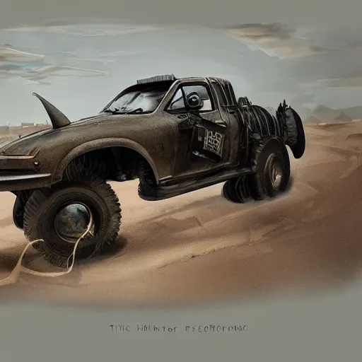 Prompt: truck as a rhinoceros in the style of mad max, cinematic composition, intricate photorealism, high detail, many exotic high end features, concept art