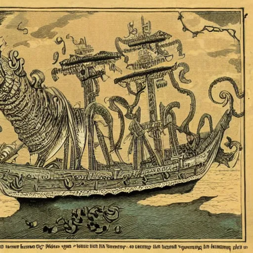 Prompt: kraken attacking a viking long ship in the middle of the ocean old european map