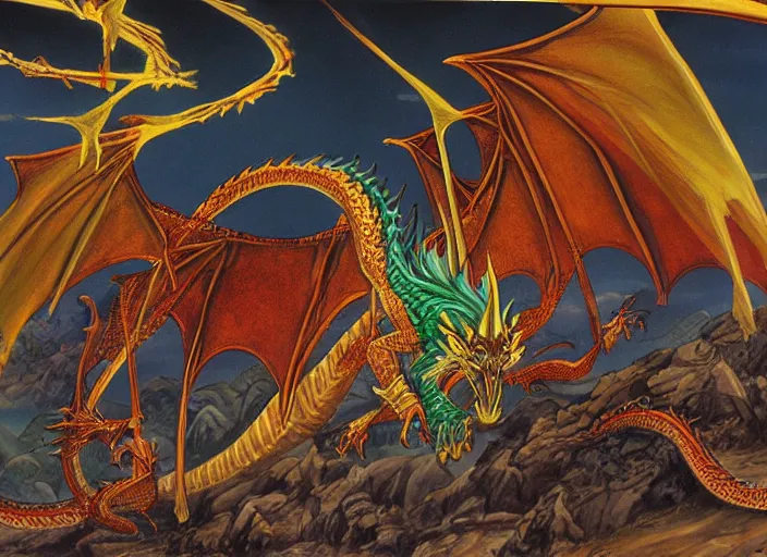 Image similar to a painting of a dragon by larry elmore