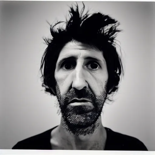 Image similar to Mugshot Portrait of Gruff Rhys, taken in the 1970s, photo taken on a 1970s polaroid camera, grainy, real life, hyperrealistic, ultra realistic, realistic, highly detailed, epic, HD quality, 8k resolution, body and headshot, film still, front facing, front view, headshot and bodyshot, detailed face, very detailed face