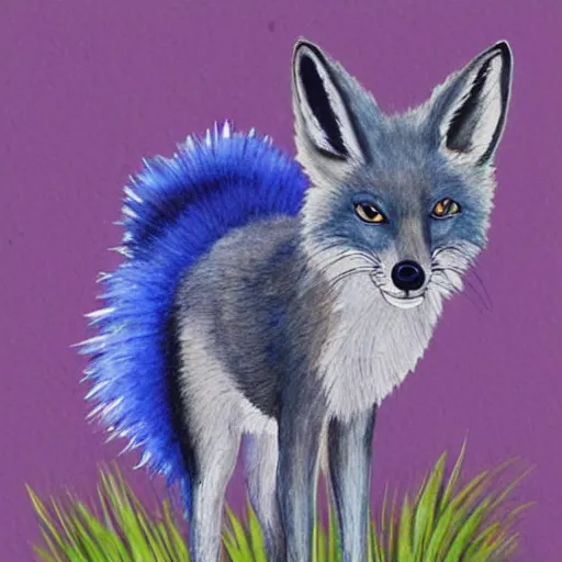 Image similar to a blue tailed fox searching for easter eggs, cute aquarel