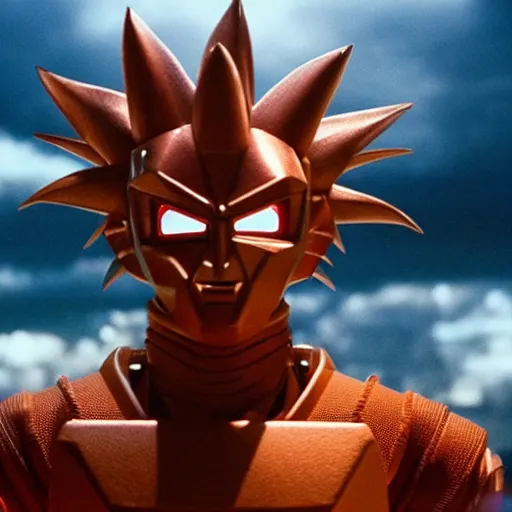 Image similar to movie still of robot goku, cinematic composition, cinematic light, criterion collection, by guillermo del toro