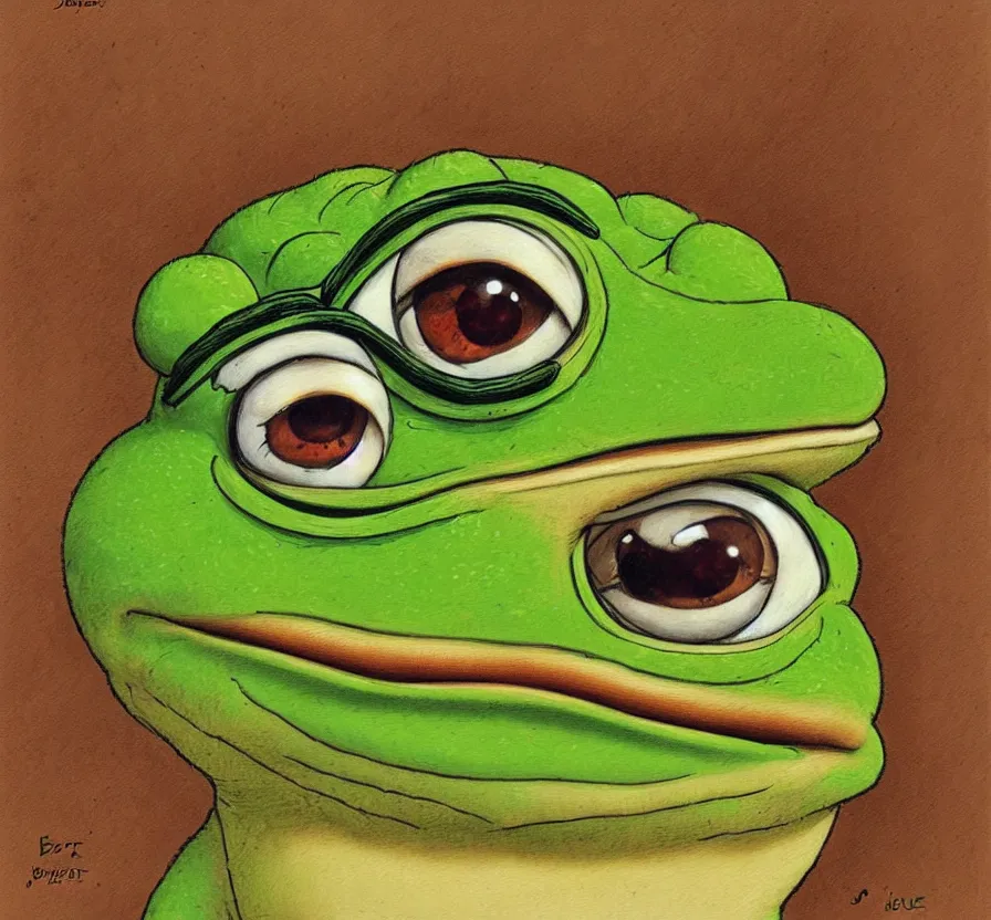 Image similar to pepe the frog in business suet, by jean baptiste monge, acrilic paint