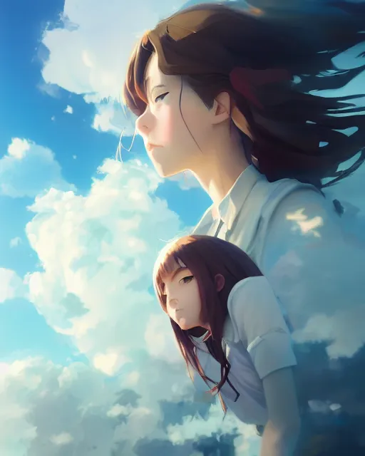 Prompt: a girl made of clouds and sky, full shot, atmospheric lighting, detailed face, by makoto shinkai, stanley artgerm lau, wlop, rossdraws