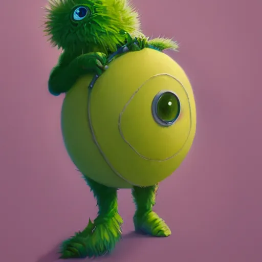 Image similar to highly detailed vfx portrait of a character of a tennis ball monster stephen bliss, chalk, unrealengine, greg rutkowski, loish, rhads, beeple, chalk, makoto shinkai and lois van baarle, ilya kuvshinov, rossdraws, tom bagshaw, basil gogos