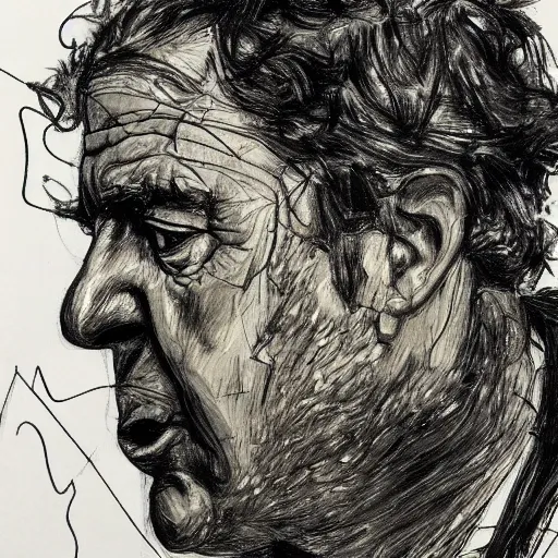 Image similar to a realistic yet scraggly portrait sketch of the side profile of a stern and sophisticated bill dauterive, trending on artstation, intricate details, in the style of frank auerbach, in the style of sergio aragones, in the style of martin ansin, in the style of david aja, in the style of mattias adolfsson