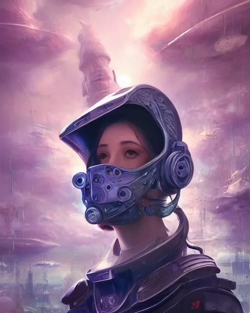 Prompt: a beautiful intricate exquisite imaginative exciting fashionable futuristic close up portrait of a young female astro engineer with stern looks, mechanical uniform, neon lights on hood and jacket by ruan jia, tom bagshaw, peter mohrbacher, brian froud, futuristic organic city in the background, epic sky, vray render, artstation, deviantart, pinterest, 5 0 0 px models