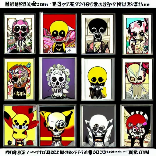 Image similar to anime manga skull portrait pikachu animal pokemon cartoon skeleton illustration style by Alphonse Mucha pop art nouveau