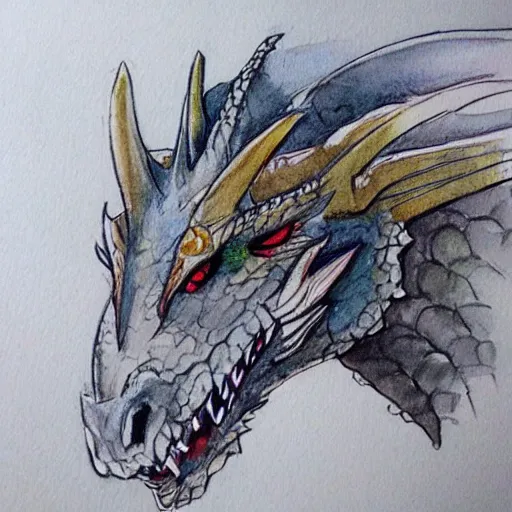 Image similar to dragon portrait sketch and watercolour