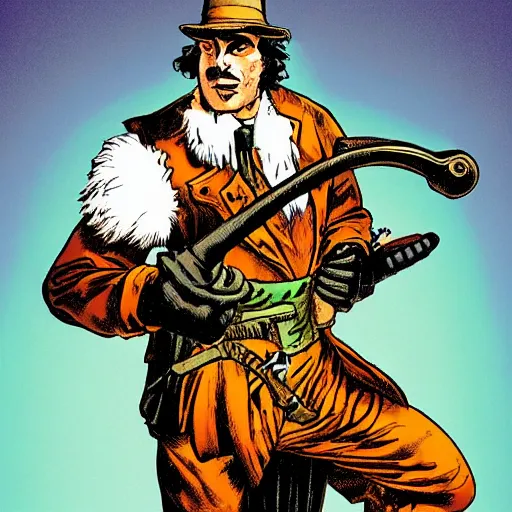 Image similar to a grouse holding a blunderbuss, comic book style, by frank miller, dramatic lighting, high quality, highly detailed