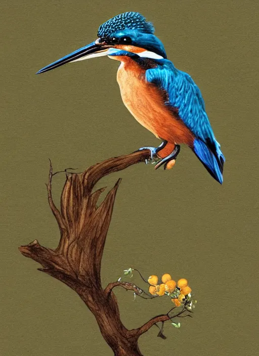 Image similar to a kingfisher sitting on a cherry playing the flute