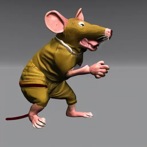 Prompt: 3d model of a male rat wearing king from tekken 3\'s attire