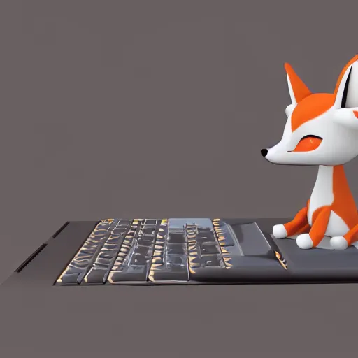 Image similar to cute fumo plush of a fox girl typing on a phone, anime girl, vray