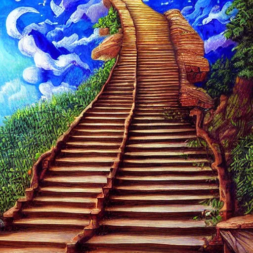 Image similar to stairway to heaven, artistic, painting, highly detailed