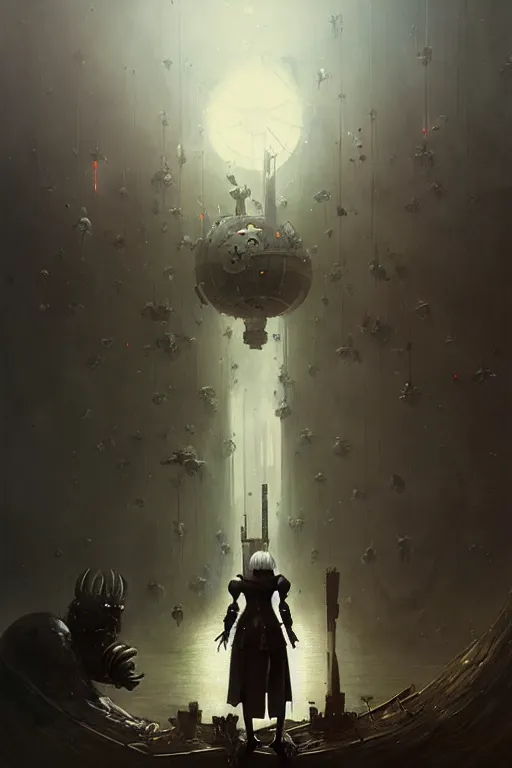 Image similar to hieronymus bosch, greg rutkowski, anna podedworna, painting of nier automata