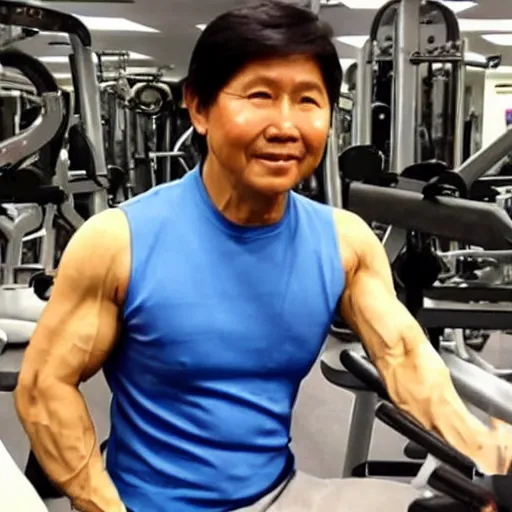 Image similar to A very muscular BongBong Marcos flexing in the gym