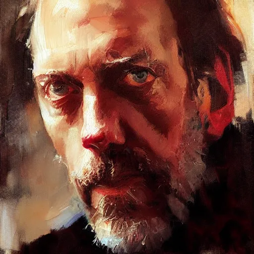 Image similar to face protrait of hugh laurie, jeremy mann painting