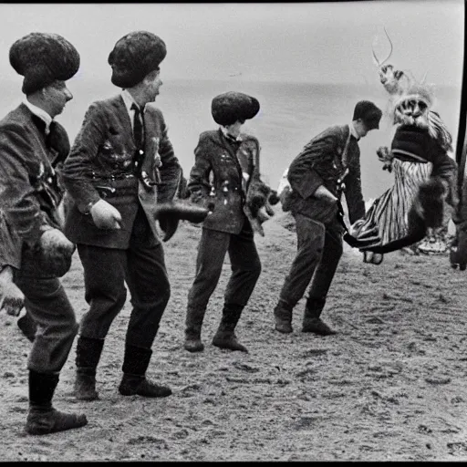 Prompt: circus clowns storming the beaches of normandy