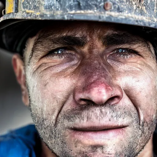 Image similar to close up face male portrait of a coal miner who just finished is last shift.