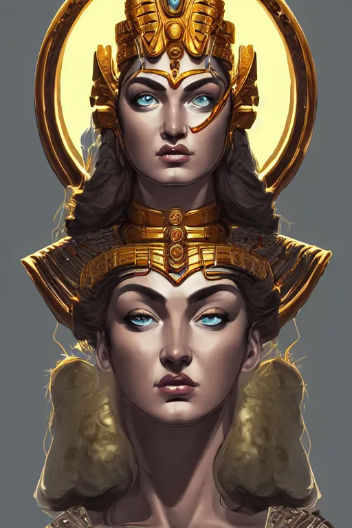 Image similar to The Godess Hera looking angry, detailed armor, portrait, highly detailed, digital painting, artstation, concept art, smooth, sharp focus, beautiful face, symmetric face, cinematic, videogame cover art, illustration, art by Hergé