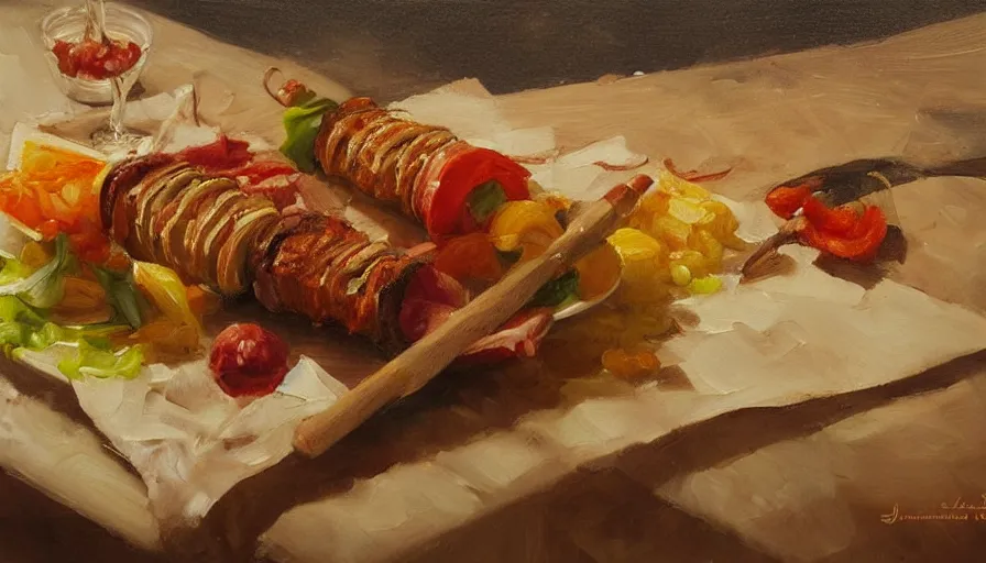 Prompt: durum kebab, oil painting by jama jurabaev, brush hard, artstation, for aaa game, high quality, brush stroke