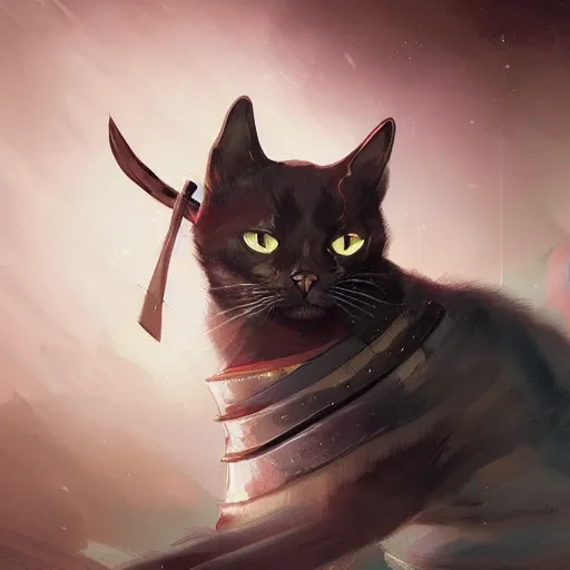 Image similar to cat as a samurai, background dark, highly detailed, digital illustration, trending in artstation, modern painting, smooth, sharp focus, intricate, by peter mohrbacher