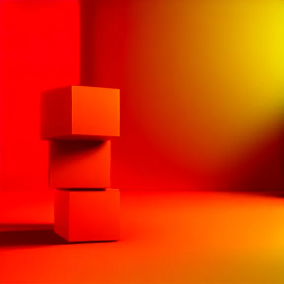 Image similar to a 3 d render of a stack of green cubes on the left and an orange ball on the right in a red room, blender, ue 5, octane render, trending on artstation