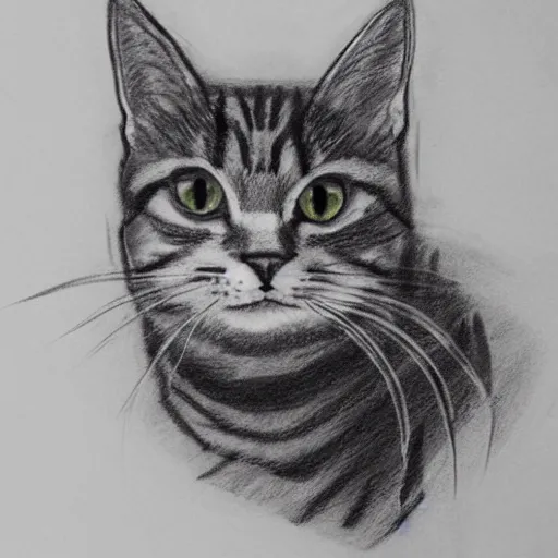 Image similar to a charcoal sketch of a tabby cat