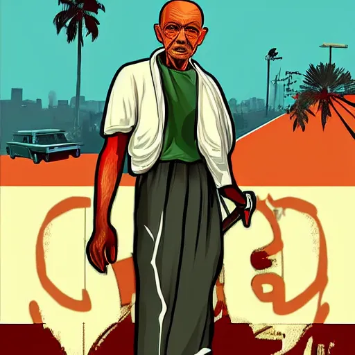 Image similar to ghandi in the style of gta v artwork, digital art