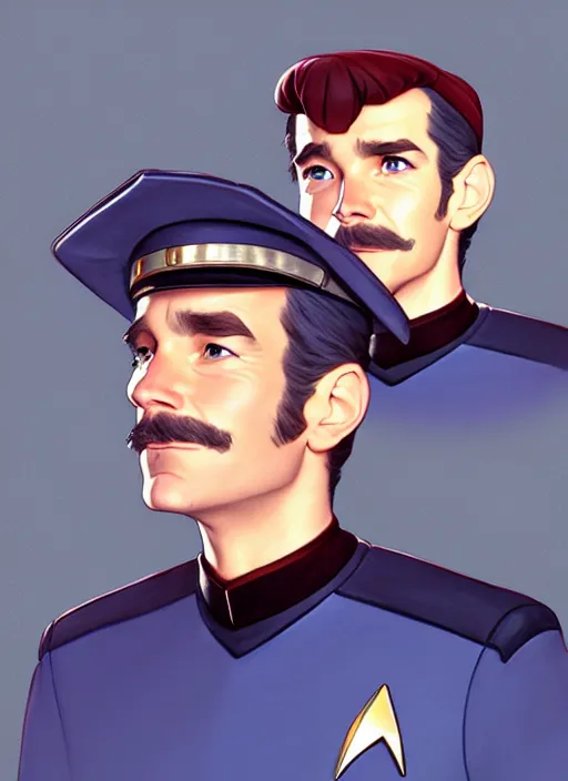 Image similar to cute star trek officer daniel plainview, natural lighting, path traced, highly detailed, high quality, digital painting, by don bluth and ross tran and studio ghibli and alphonse mucha, artgerm