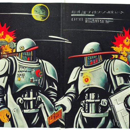 Image similar to imperial japan space marines, science fiction pulp illustration