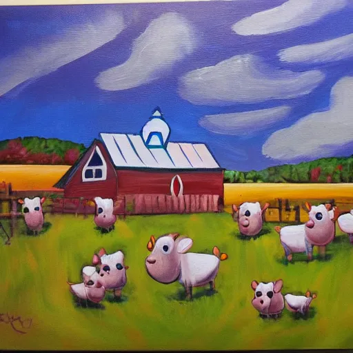 Prompt: barnyard, acrylic painting