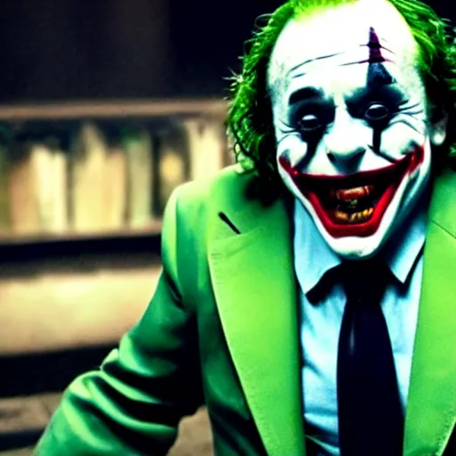 Prompt: A still of Danny Devito as the Joker in Joker (2019), cinematic lighting
