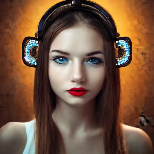 Prompt: portrait mosaic of a beautiful cute girl with robot ears and eyes, 4k, intricate details, digital, neoclassical