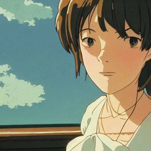 Image similar to a maid girl winking, film still, studio portrait, high quality, makoto shinkai, studio ghibli, wlop, greg rutkowski, alphonse mucha, highly detailed