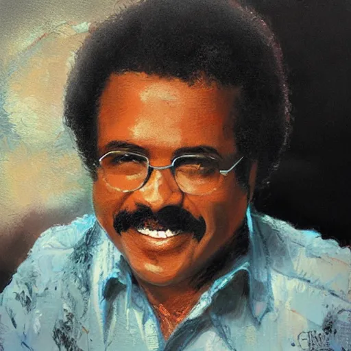 Prompt: brazilian 1 9 8 0's singer tim maia, portrait artwork by craig mullins