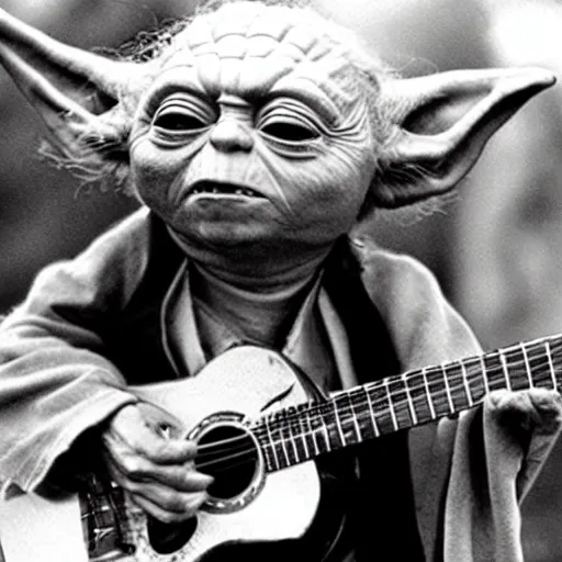 Image similar to yoda performing at woodstock