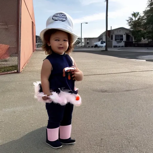 Image similar to photo of a cute chick dressed as an inmate