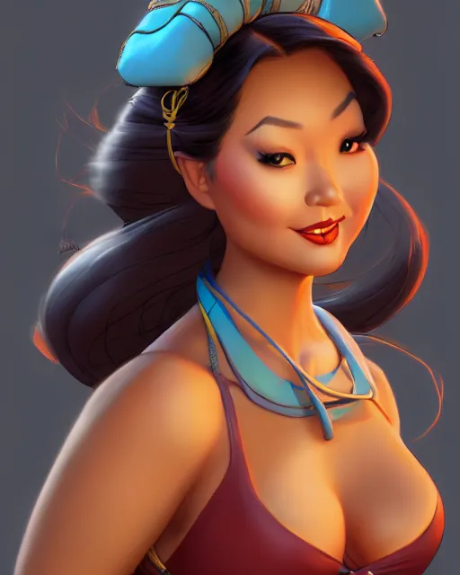 Image similar to charming curvy filipina woman character portrait, by don bluth, sci - fi environment, highly detailed, dynamic shadows, 4 k, wallpaper - 1 0 2 4