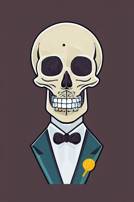 Prompt: A portrait of a skeleton in a suit, sticker, colorful, illustration, highly detailed, smooth and clean vector curves, no jagged lines, vector art, smooth