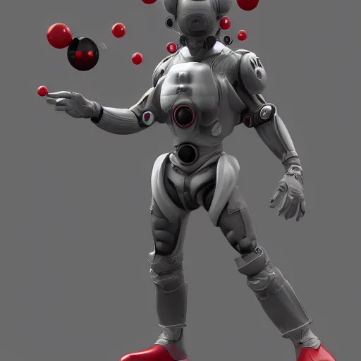 Prompt: a man in a futuristic suit with a red ball in his hand, an ambient occlusion render by Shinji Aramaki, featured on zbrush central, toyism, rendered in unreal engine, polycount, hard surface modeling