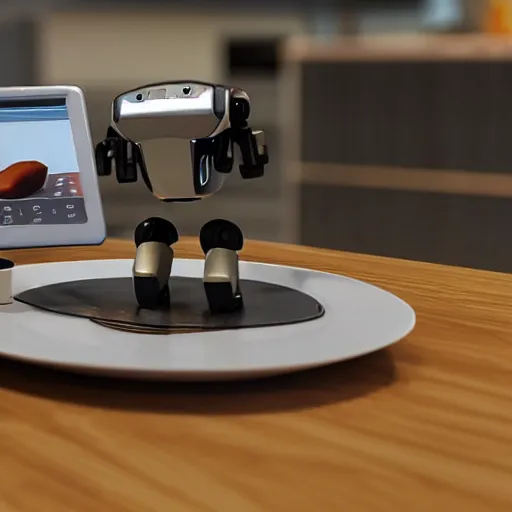 Prompt: a floppy disk in a plate being served to a robot for breakfast, unreal engine