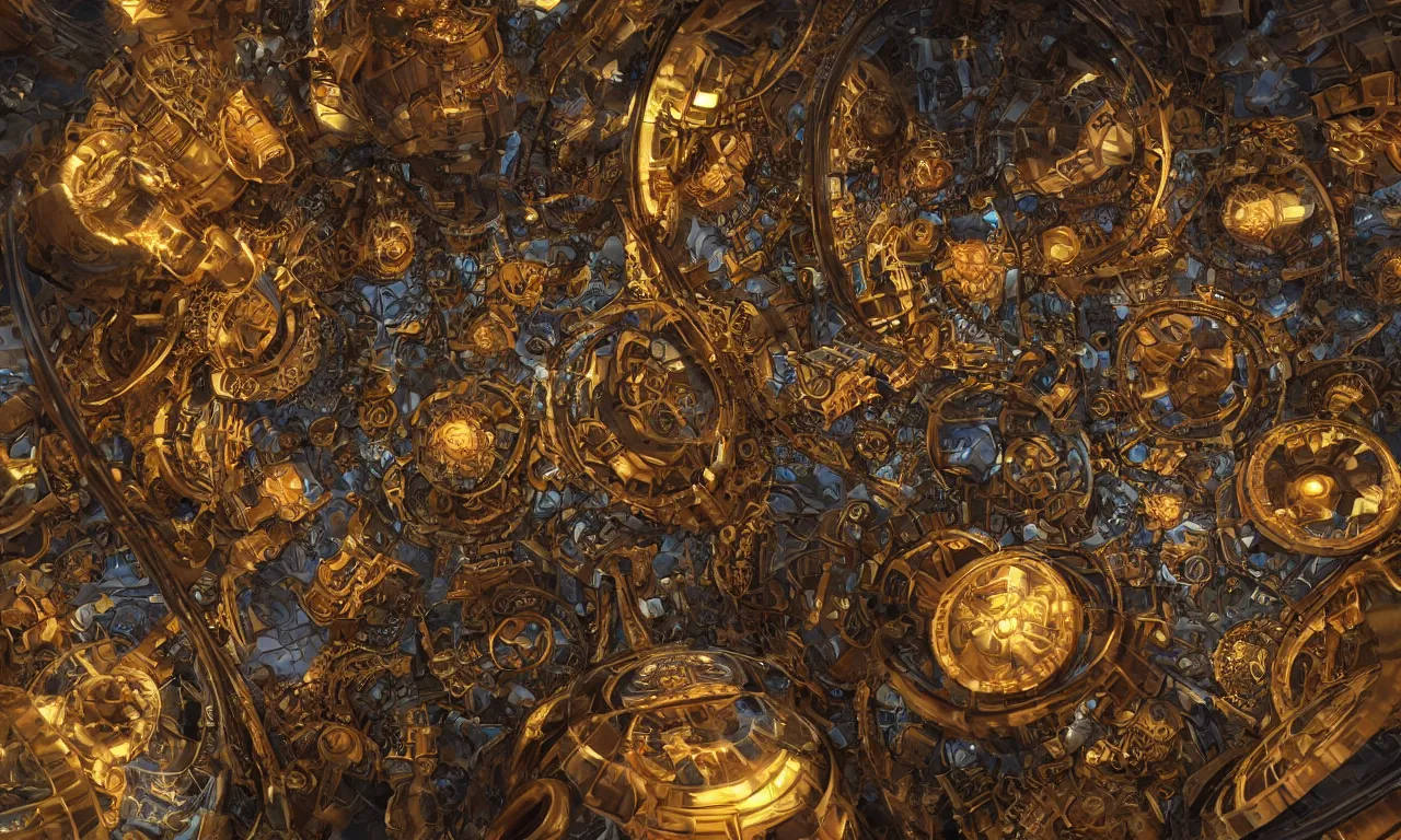 Image similar to steampunk engine laboratory 3 d volume kaleidoscope fractal voronoi metal chakra digital color stylized concept substance natural color scheme, global illumination ray tracing hdr fanart arstation by sung choi and eric pfeiffer and gabriel garza and casper konefal