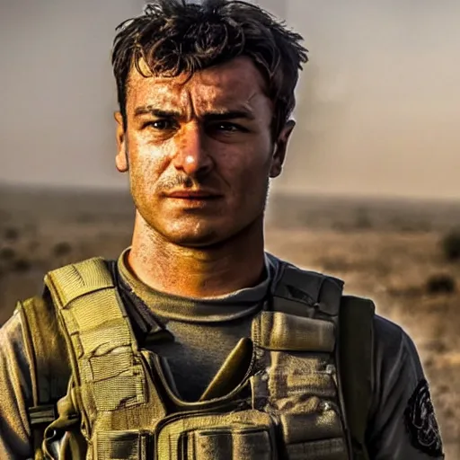 Image similar to kurdish ypg soldier in a movie directed by christopher nolan, movie still frame, promotional image, imax 7 0 mm footage, 8 k uhd