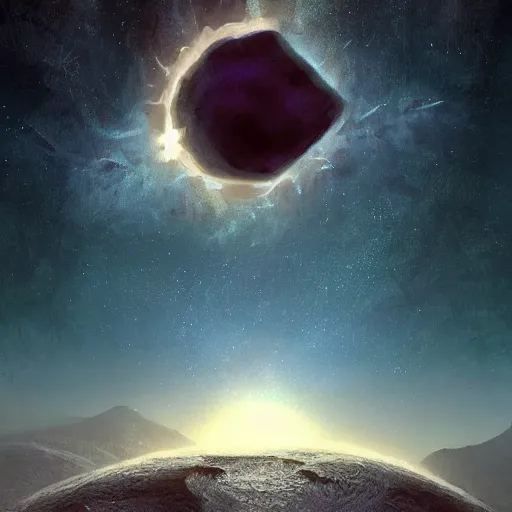 Image similar to a planet that has skull like features, stars in the background, natural, ultra detail. digital painting, beautiful, concept art, ethereal, cinematic, epic, 8k, high detail, Artstation, illustration, Trending on Artstation, Artstation HQ, Artstation HD, deviant art, Pinterest, digital art,