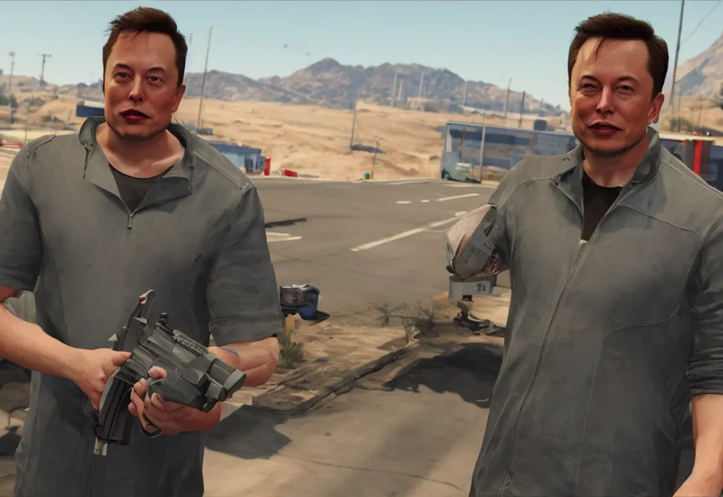 Image similar to elon musk in the video game in gta 5, gameplay screenshot, close up, 3 d rendering. unreal engine. amazing likeness. very detailed.