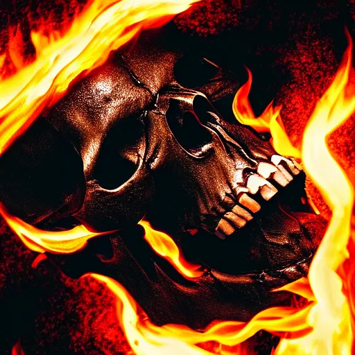 Prompt: large dark bloody skull blowing rainbow fire out mouth,