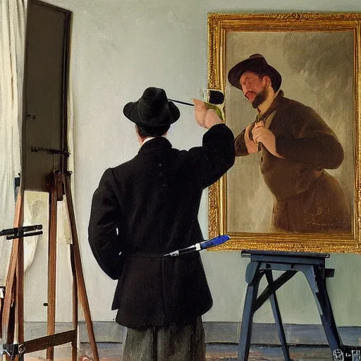 a man painting a picture of a man painting a picture Stable