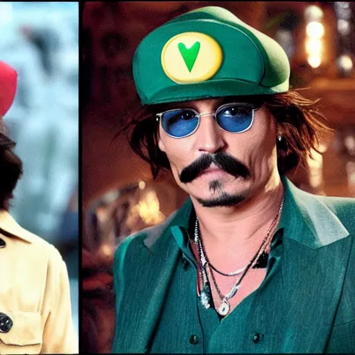 Image similar to Johnny Depp as Luigi in Live-action Super Mario Bros movie