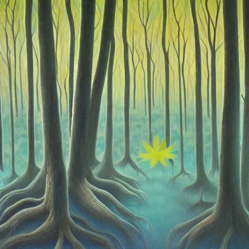 Image similar to fairy dust forest, oil and acrylic on canvas, surrealism, high detail